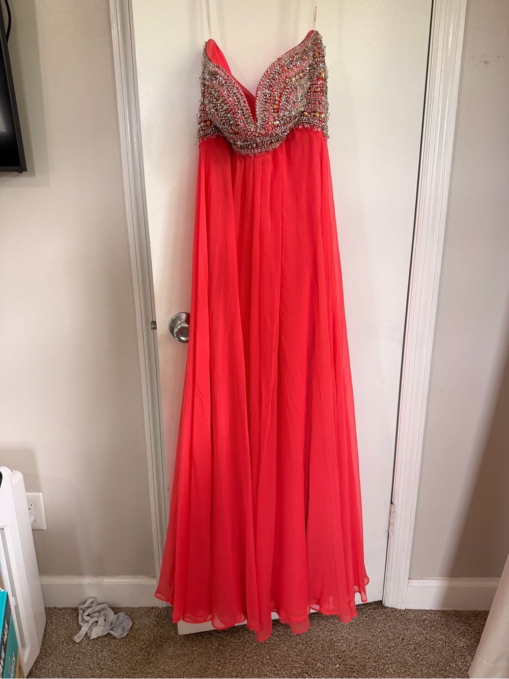Jovani Coral Beaded Empire Waist Prom Gown